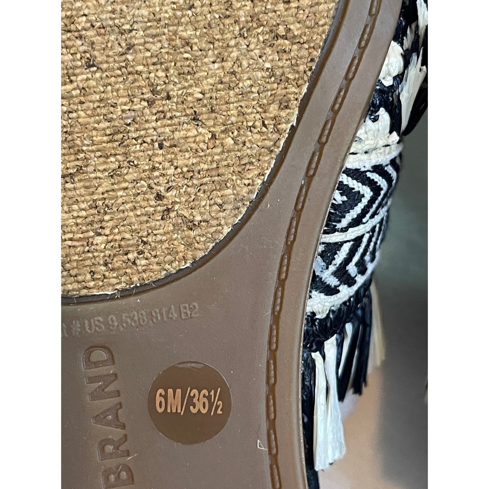 Lucky Brand Baoss Mules Black Natural Woven Pele Tape Fringe Pointed Toe Flats - Picture 3 of 8